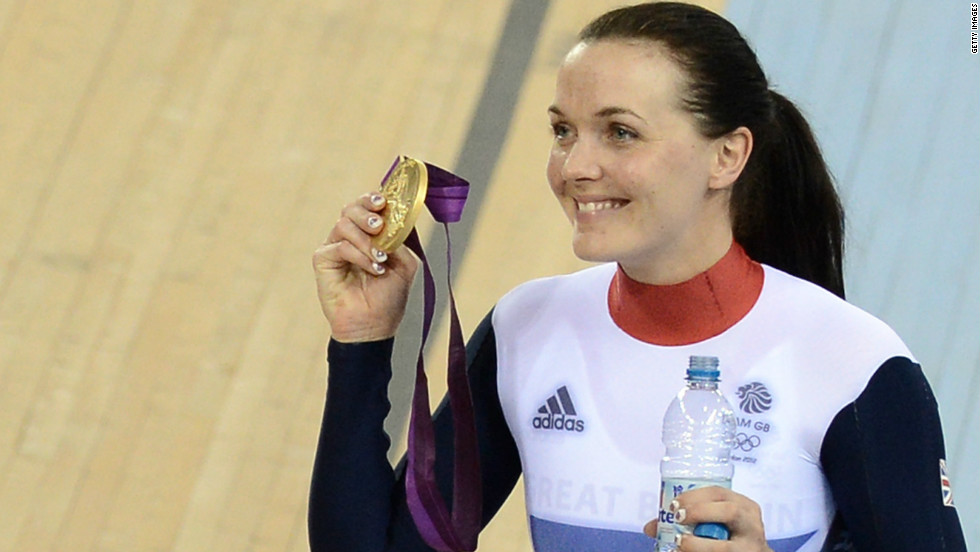 Victoria Pendleton proudly shows off the gold medal she claimed in the women&#39;s keirin. She ended her career on a high note at the London 2012 Games taking second place in the women&#39;s sprint finals. Austraila&#39;s favorite cyclist Anna Meares took the gold home. 
