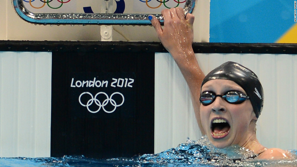 Fifteen-year-old Katie Ledecky reacts after winning the women&#39;s 800-meter freestyle final on Friday, August 3.