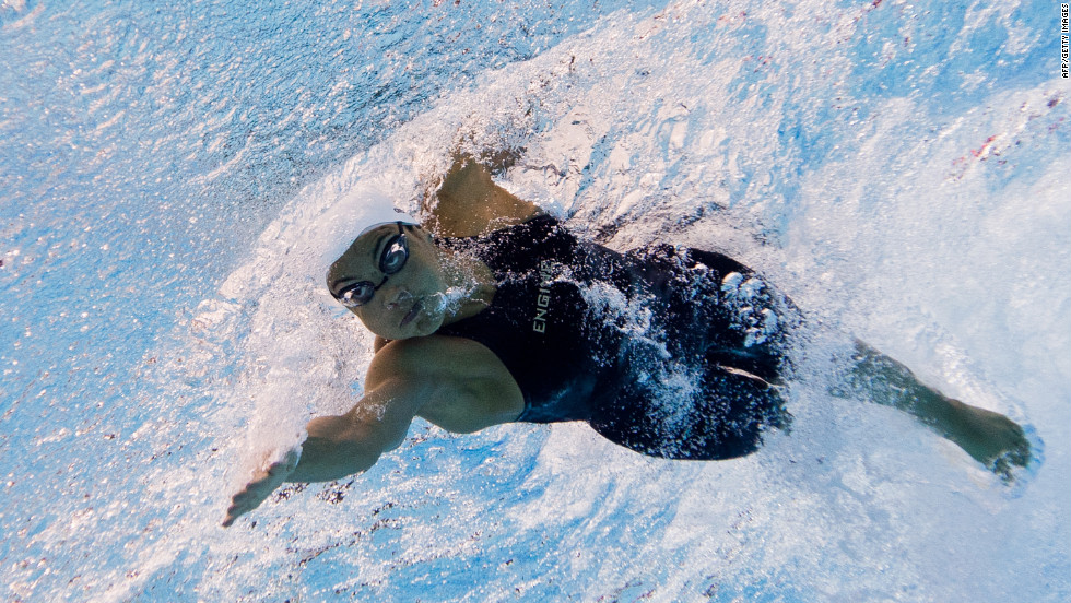 Netherlands&#39; Ranomi Kromowidjojo competes in the women&#39;s 50m freestyle heats during the London 2012 Olympic Games. Kromowidjojo won two gold medals and one silver. 