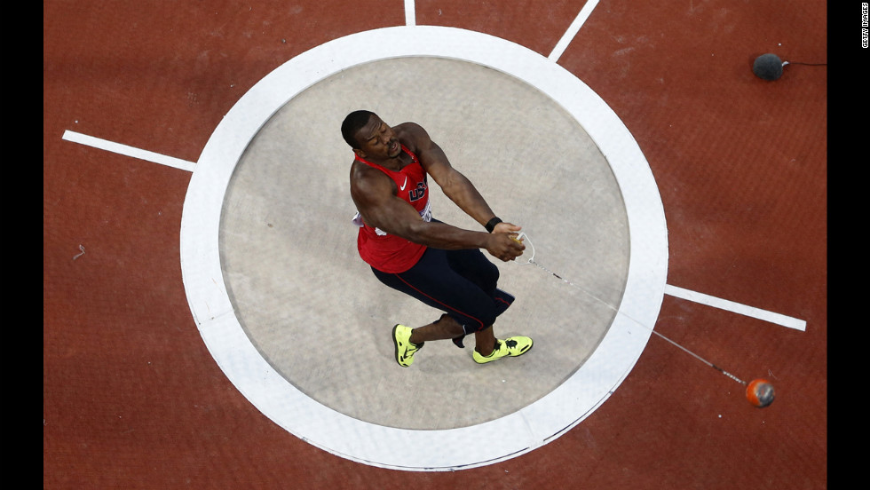 Kibwe Johnson of the United States competes in the men&#39;s hammer throw final.