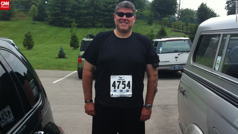 Rucker readies for his first 5K race, The Great Buffalo Chase, on July 4, 2011. 