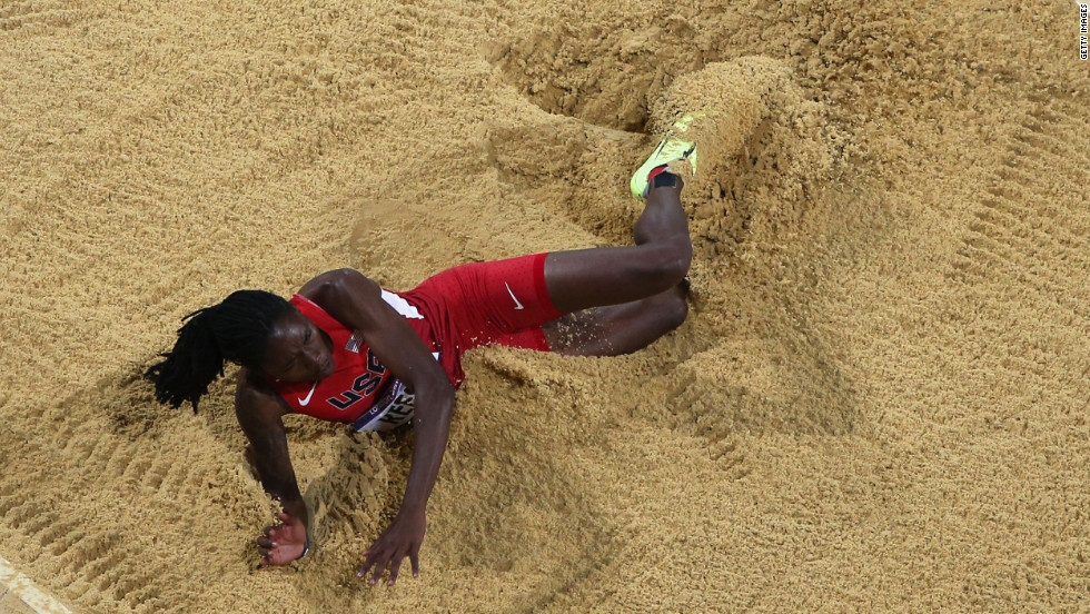 Brittney Reese of the United States competes in the women&#39;s long jump final.