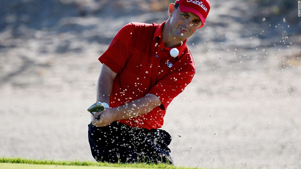 Australian player Greg Chalmers chips in for birdie on the fifth hole.