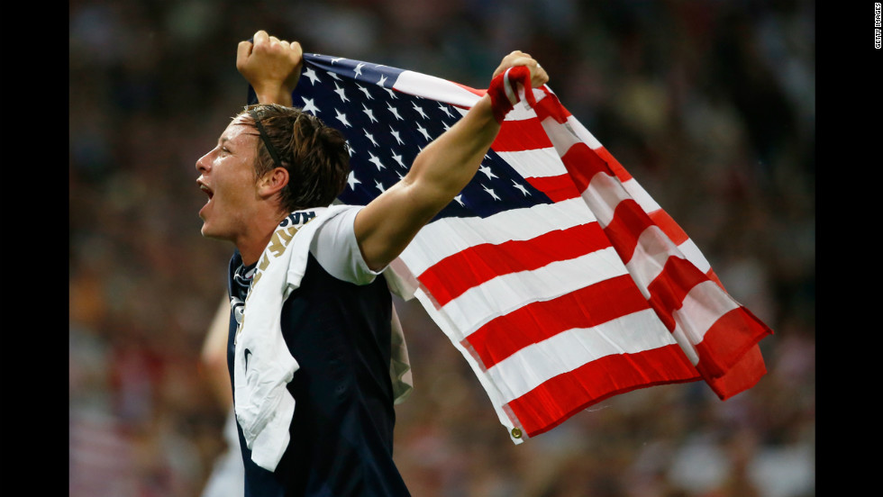 Forward Abby Wambach is ecstatic after the United States defeated Japan 2-1 in the women&#39;s soccer gold medal match on Thursday, August 9, Day 13 of the London Olympics. Wambach missed the 2008 Games due to a broken leg.