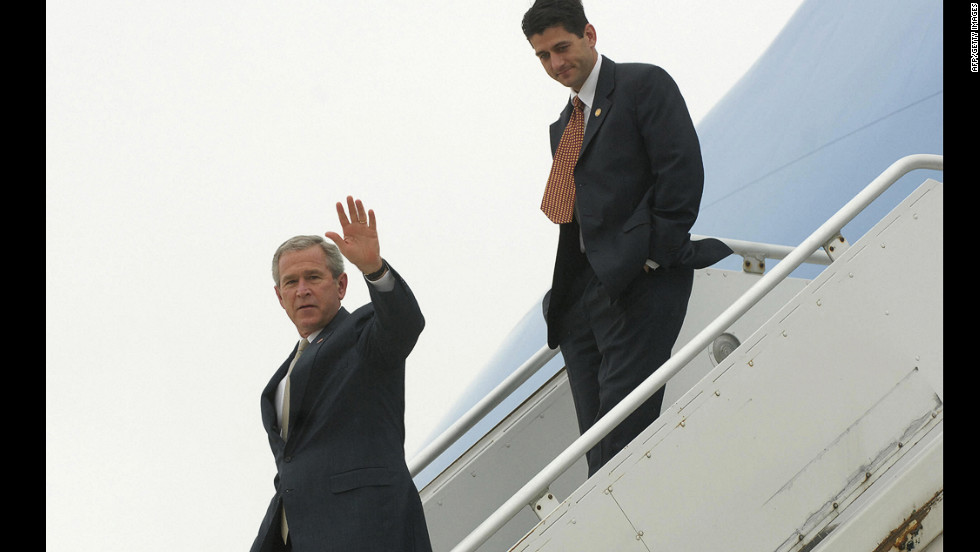 Ryan follows President George W. Bush off of Air Force One at General Mitchell International Airport - Air Reserve Station in Milwaukee on July 11, 2006.