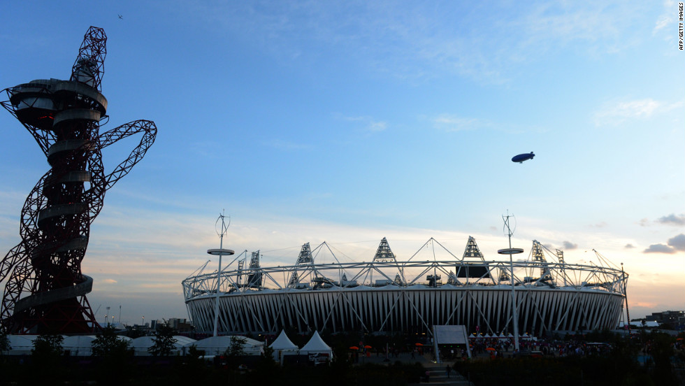 The sun sets over the Olympic Stadium few minutes before the start of the closing ceremony of the 2012 London Olympic Games.