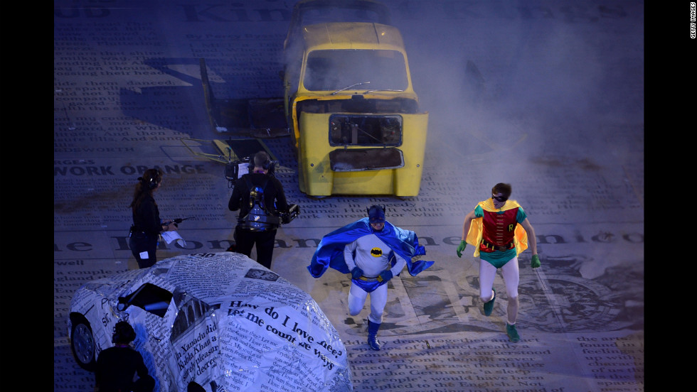 Actors dressed as Batman and Robin perform a segment from an episode of the British television comedy, &quot;Only Fools and Horses.&quot;