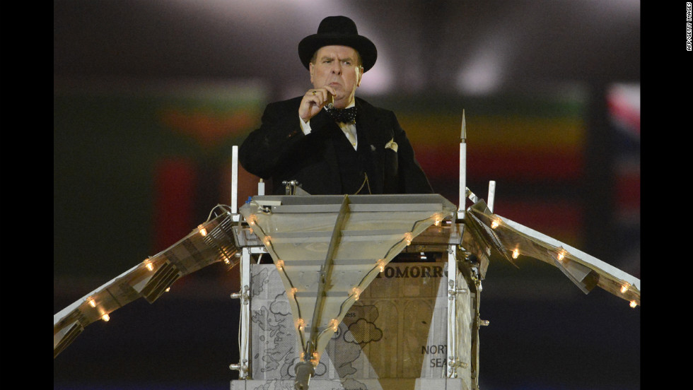 British actor Timothy Spall portrays Winston Churchill during the closing ceremony.