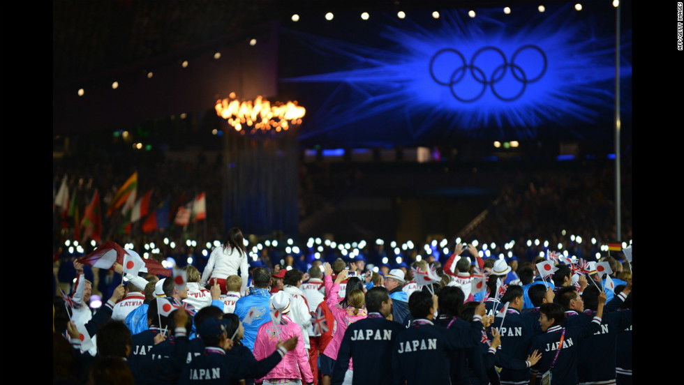 Athletes from the 30th Olympics enter Olympic stadium in London.