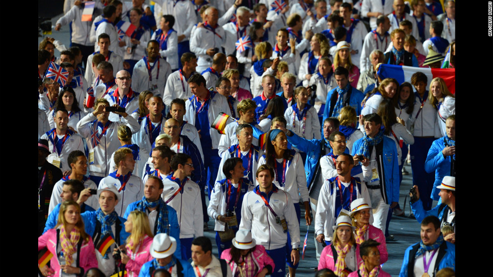 Athletes from Great Britain parade during the closing ceremony.