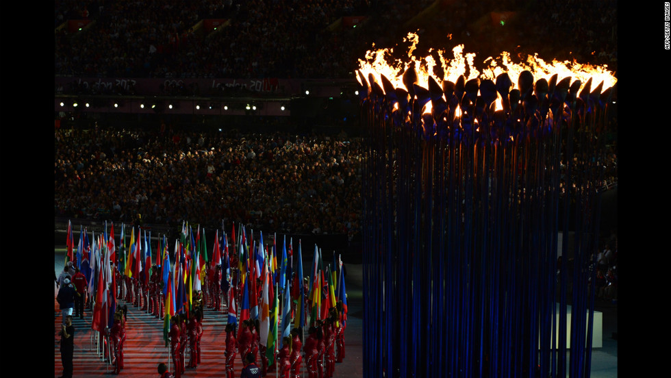 The Olympic cauldron burns during the closing ceremony.