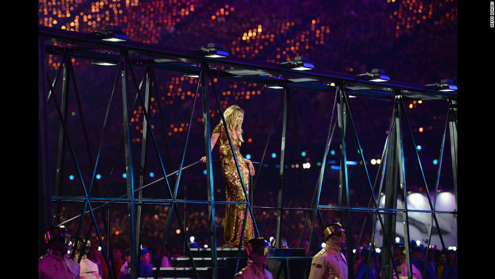 Model Kate Moss performs during the British fashion portion of the closing ceremony.