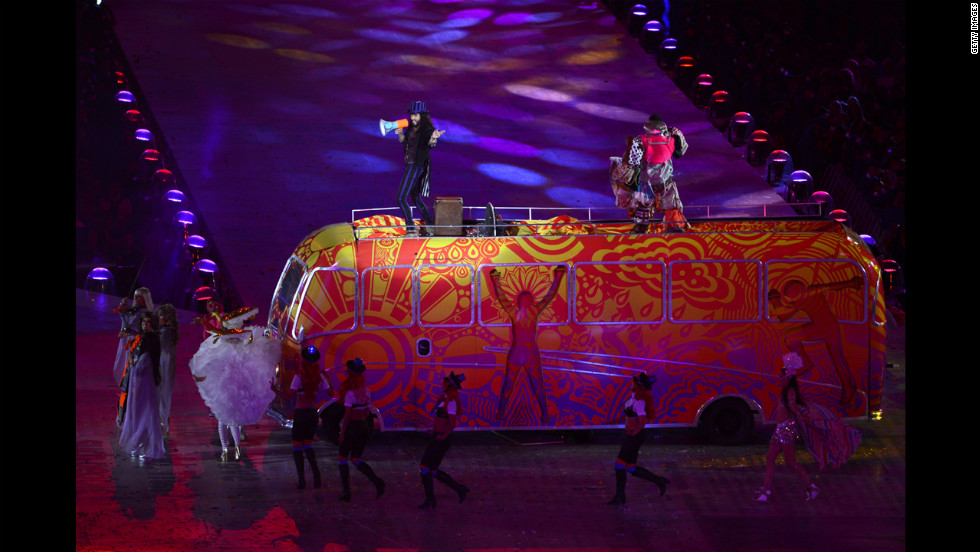 Russell Brand performs during the closing ceremony.