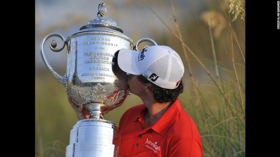 Rory McIlroy kisses his prize after winning the 94th PGA Championship on the Ocean Course at Kiawah Island Golf Resort in South Carolina on Sunday, August 12. See how the action unfolded here. 