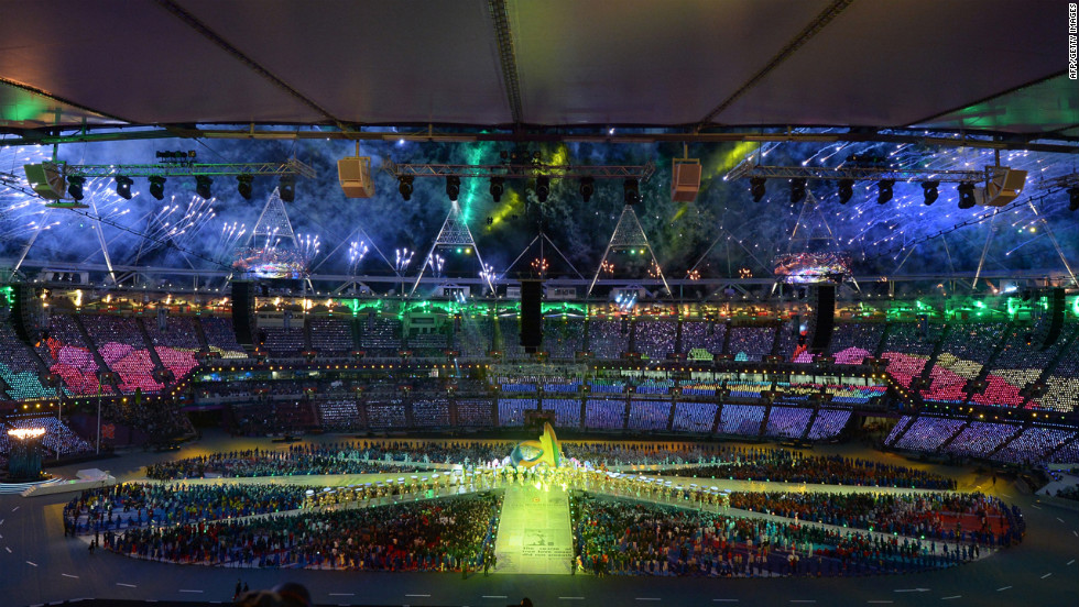 A general view shows  the Olympic stadium during the closing ceremony.