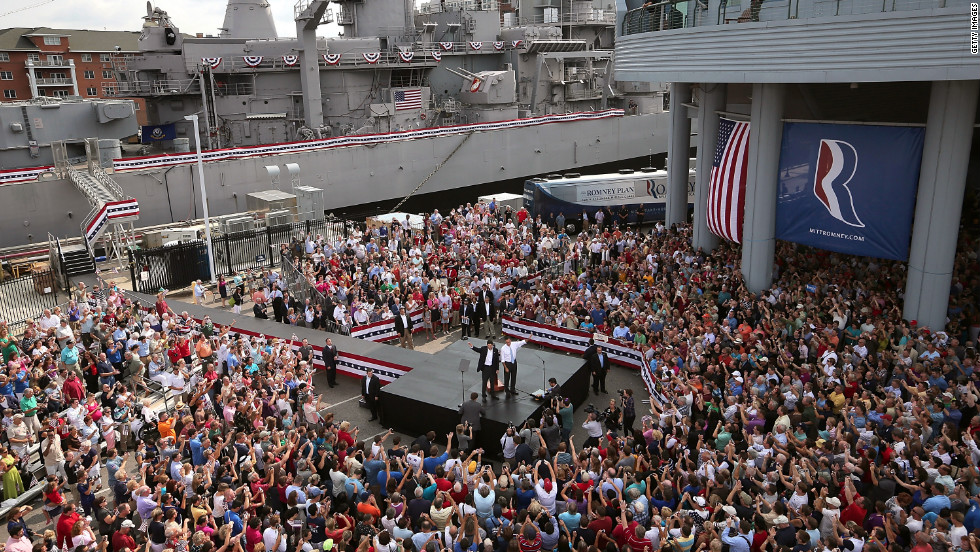 Romney introduced Ryan as his running mate in front of the USS Wisconsin. The seven-term congressman provides a strong contrast to the Obama administration on fiscal policy.