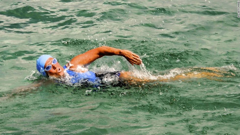 Diana Nyad swims off Havana on Saturday, as she begins a more than 100-mile trip across the Florida Straits to the Florida Keys. 