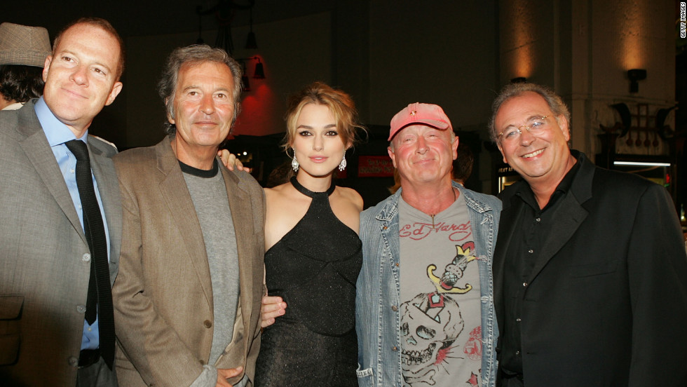 From left, New Line&#39;s Toby Emmerich, Bob Shaye, actress Keira Knightley, director Scott and producer Samuel Hadida arrive at the premiere of &quot;Domino&quot; in Hollywood in 2005.