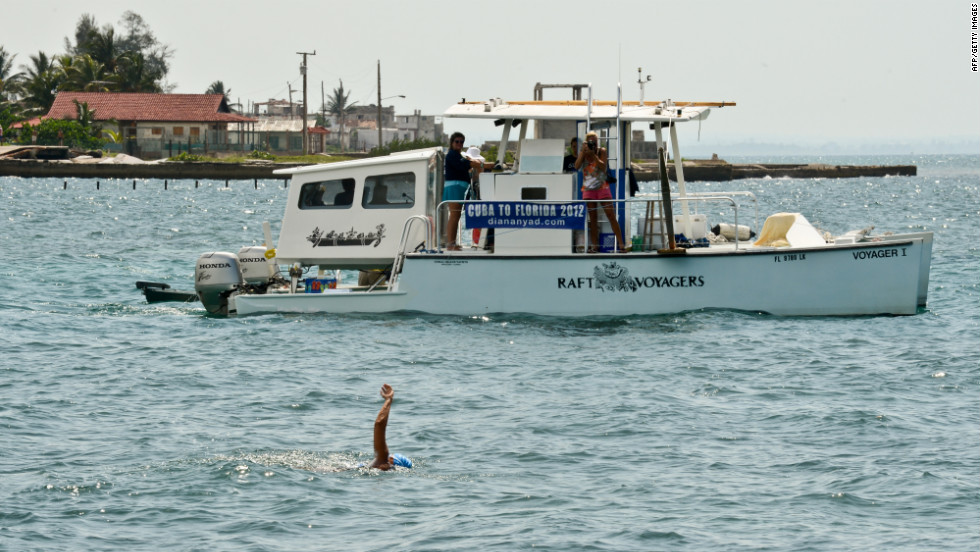 Nyad began her swim at the Ernest Hemingway Nautical Club in Havana, Cuba, on Saturday, August 18.