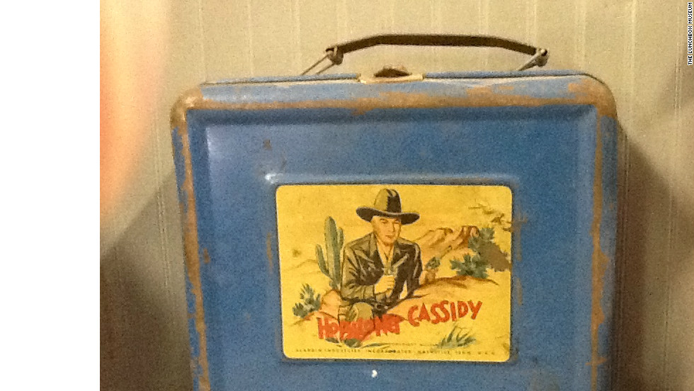 This &quot;Hopalong Cassidy&quot; lunchbox from 1950 was popular among schoolkids in the postwar years. It&#39;s usually cited as the first television tie-in with the lunchbox industry. 