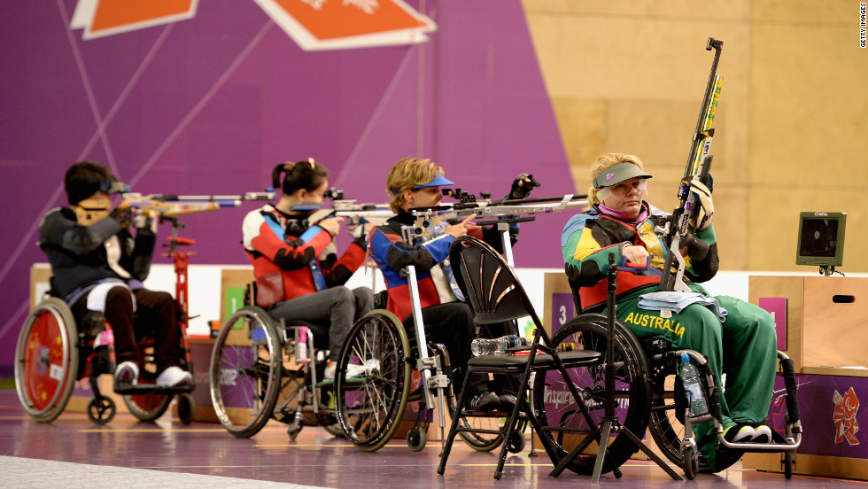 Natalie Smith of Australia competes in the Women&#39;s R2-10-meter air rifle standing SH1 finals.