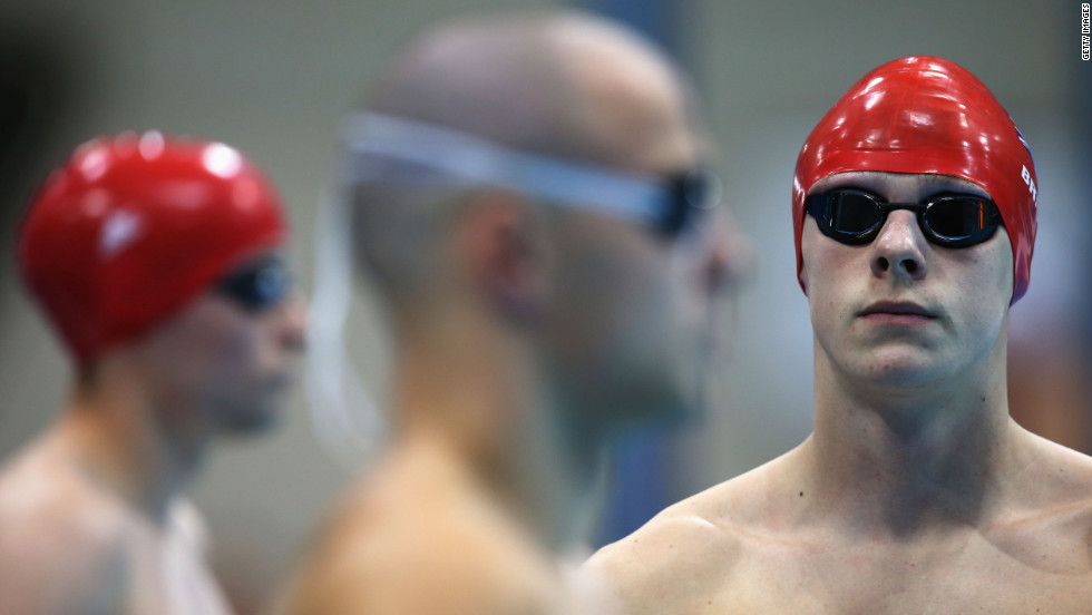 Jack Bridge, right, of Great Britain prepares to compete in the men&#39;s 200-meter individual medley - SM10 heat 2.