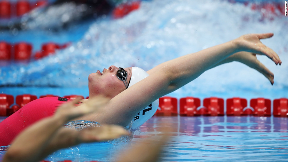 Rebecca Dubber of New Zealand competes in the women&#39;s 100-meter backstroke S7 heat 1.