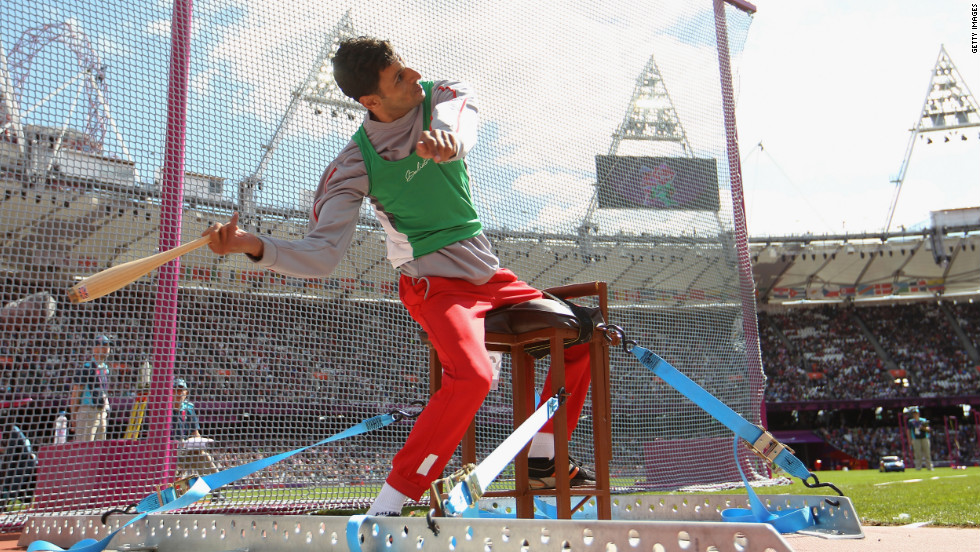 Lahouari Bahlaz of Algeria competes in the men&#39;s club throw on Friday.