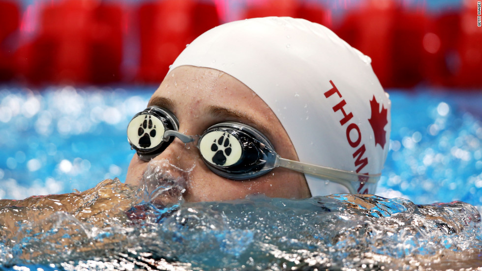 Amber Thomas of Canada competes in the women&#39;s 100-meter backstroke - S11 heat 1.