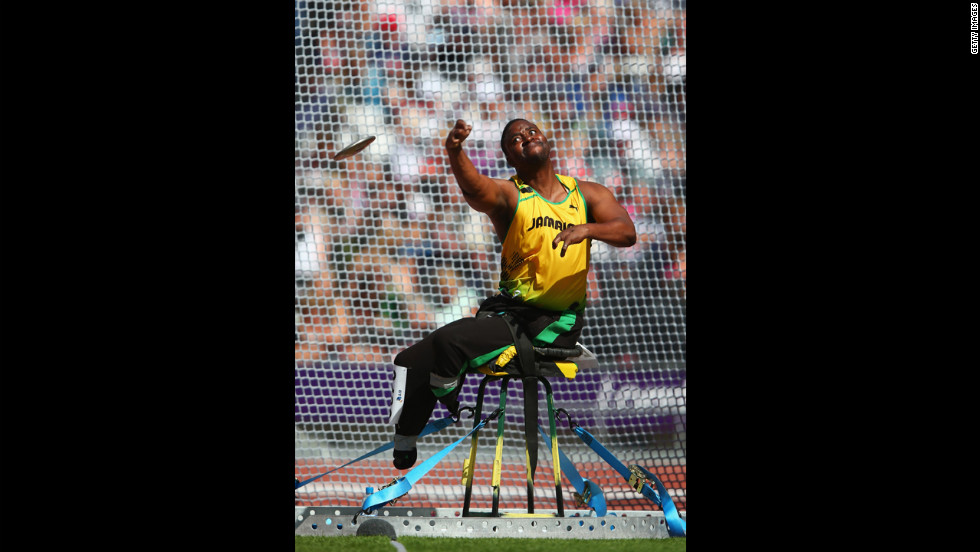 Tanto Campbell of Jamaica competes in the men&#39;s discus throw F54/55/56 final on Wednesday.