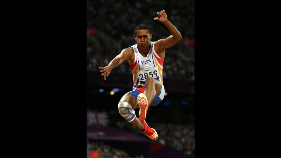 Venezuela&#39;s Williams Barreto competes in the men&#39;s long jump - F20 final on Tuesday.