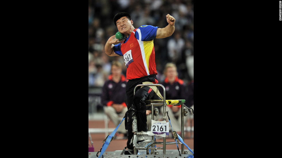 China&#39;s Wang Yanzhang competes in the men&#39;s shot put F34 final on Tuesday.