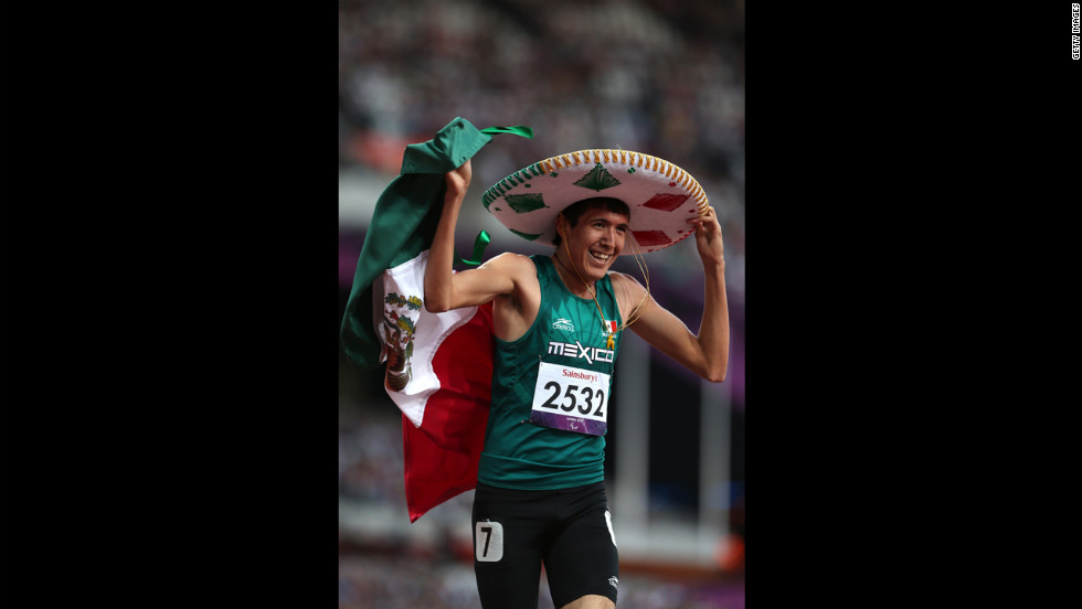 Jorge Benjamin Gonzalez Sauceda of Mexico celebrates winning bronze in the men&#39;s 400m - T12 final on Thursday, September 6. 