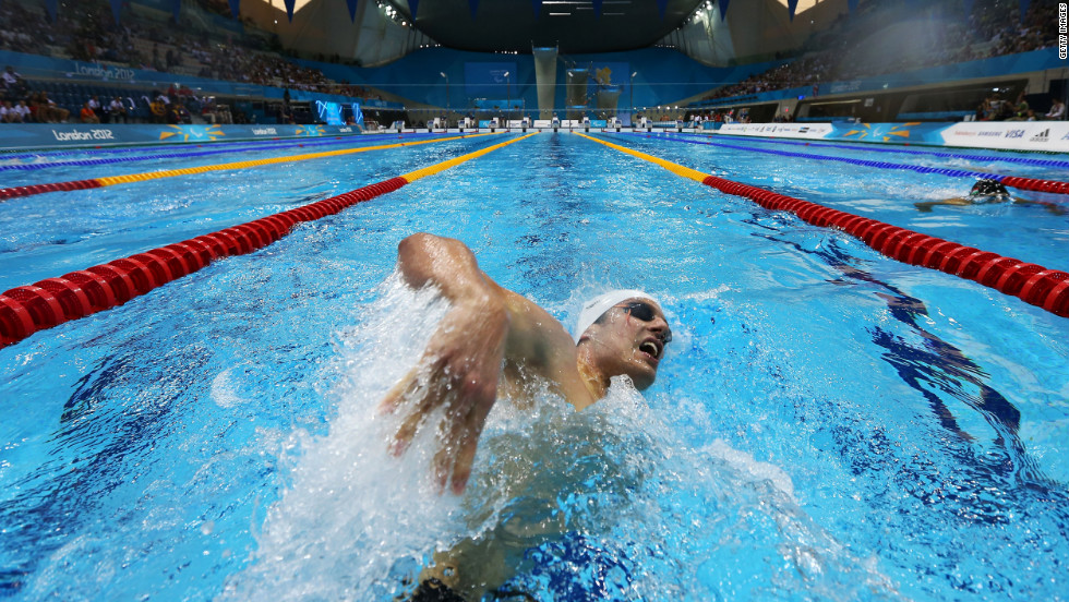 Matthew Cowdrey of Australia competes in the men&#39;s 200-meter individual medley - SM9 heat 2 at the Aquatics Center on Thursday.