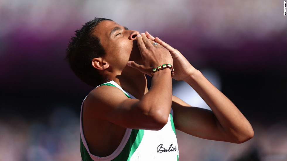Abdellatif Baka of Algeria reacts after winning the gold during the men&#39;s 800-meter T13 final on Saturday.