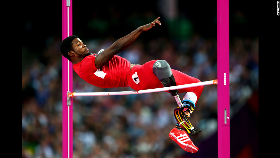 Richard Browne of the United States competes in the men&#39;s high jump F46 final on Saturday.