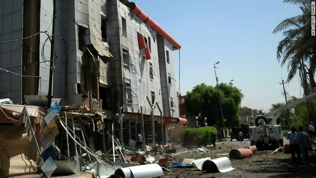 A picture shows damage after a bomb blast in Nasiriya, 305 km (190 miles) south of Baghdad on Sunday.