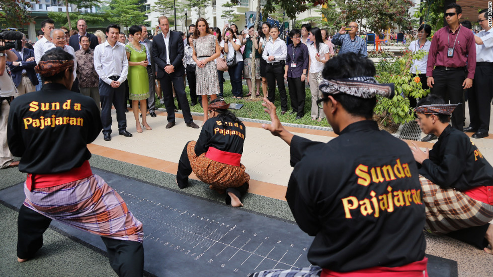 Catherine and Prince William watch a performance by the Sunda Pajajaran group on Wednesday.