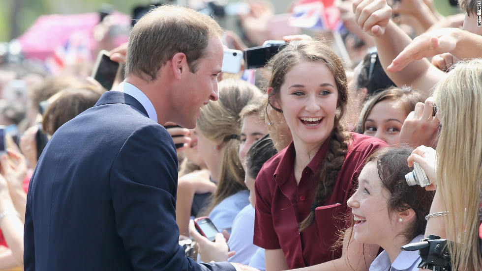 Britain&#39;s Prince William, Duke of Cambridge, meets children at Gardens by the Bay Wednesday in Singapore.