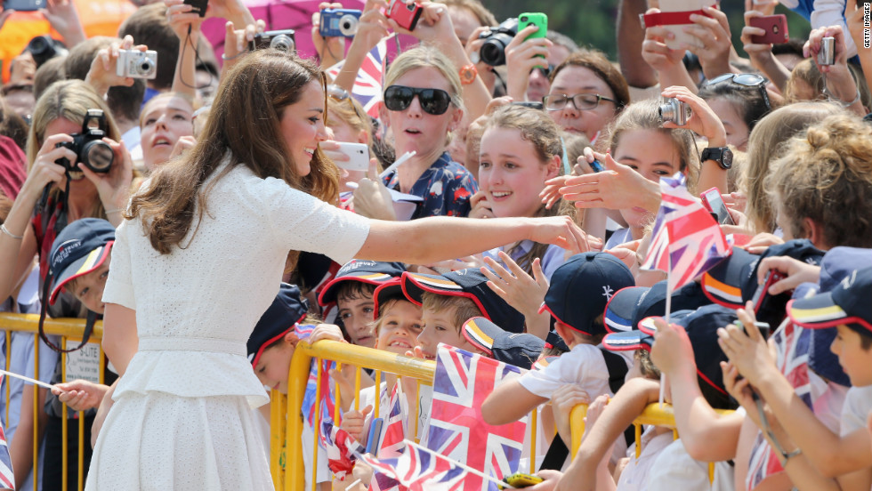 Catherine, Britain&#39;s Duchess of Cambridge, meets children at Gardens by the Bay on day two of her Asia visit with husband, Prince William, Wednesday in Singapore. 