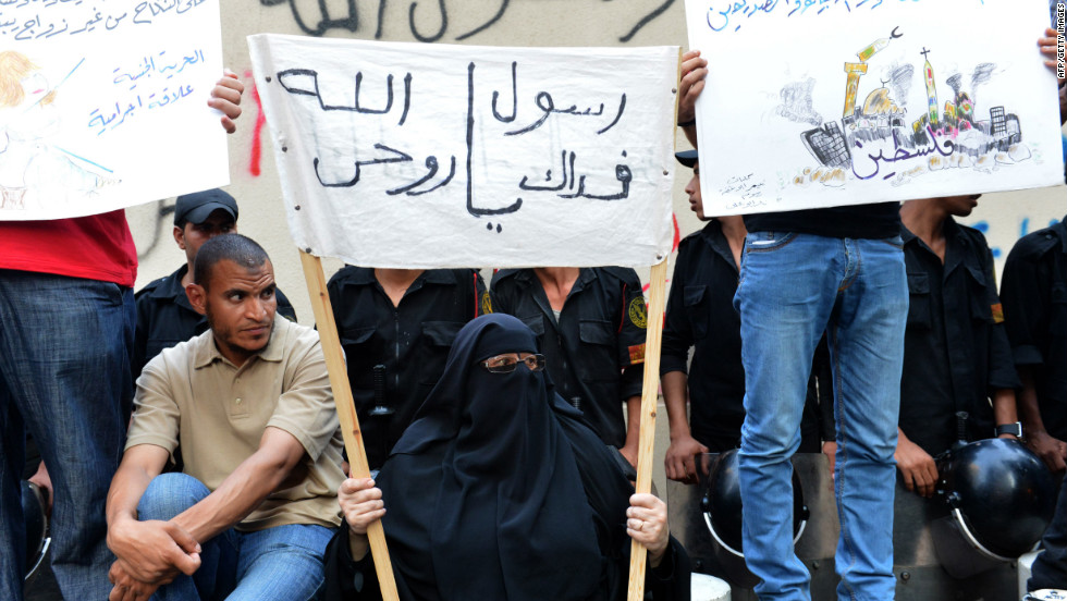 Egyptian demonstrators continue to stake out the U.S. Embassy in Cairo on Wednesday. 