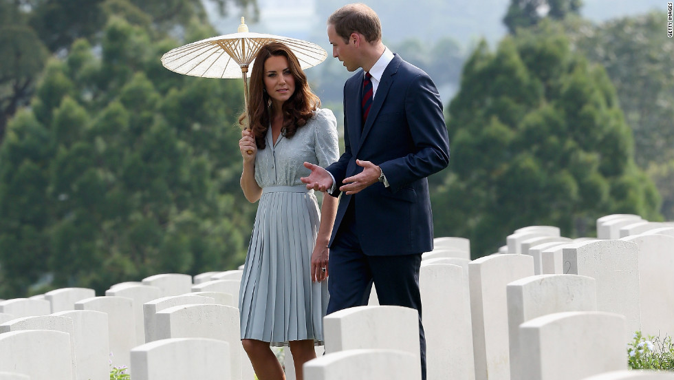 Catherine, Duchess of Cambridge, and Prince William, Duke of Cambridge, visit Kranji War Cemetery Thursday in Singapore.