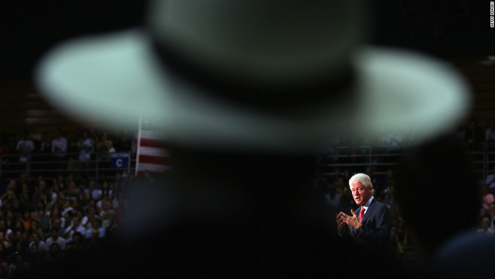 Former President Bill Clinton speaks in support of Obama during a campaign stop in Miami on Tuesday, September 11.