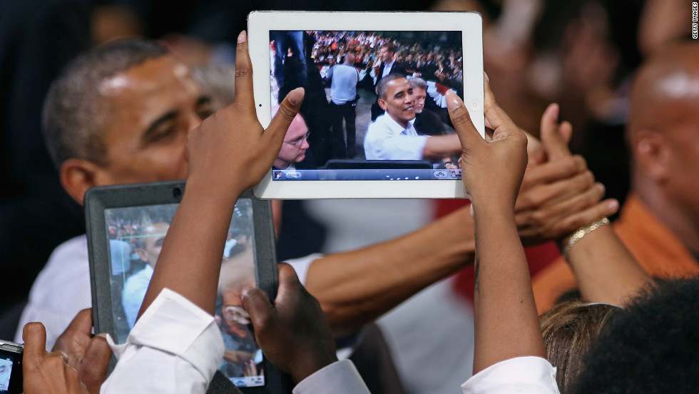 President Obama greets supporters during a campaign stop at the Palm Beach County Convention Center in West Palm Beach, Florida, on Sunday.