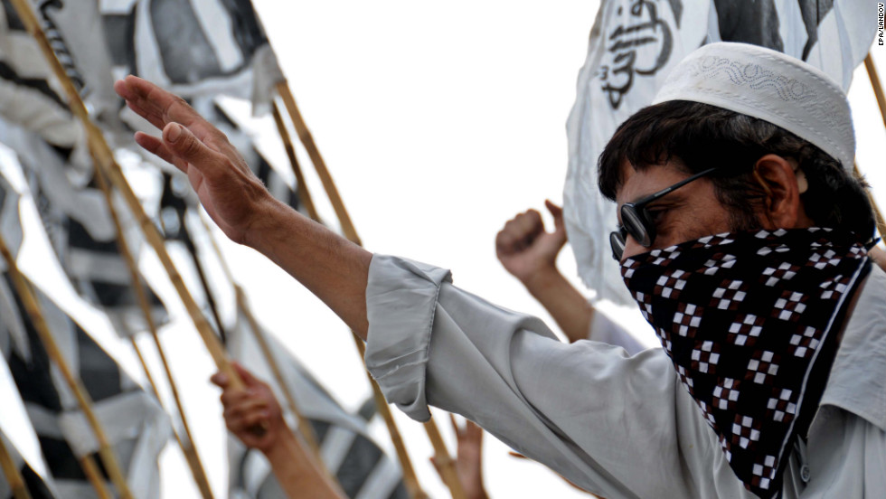 Supporters of Jamat ud Dawa shout during a protest against an anti-Islam video in Peshawar, Pakistan, on Friday.