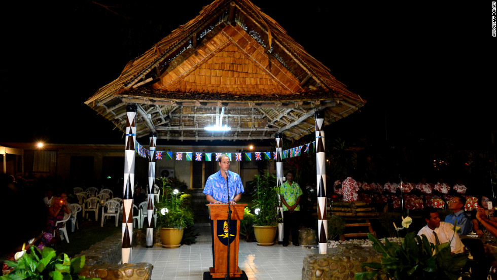 Prince William makes a speech at the Government House in Honiara on Sunday.