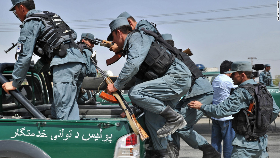 Afghan police leave Jalalabad Road following an anti-U.S. protest Monday in Kabul. 