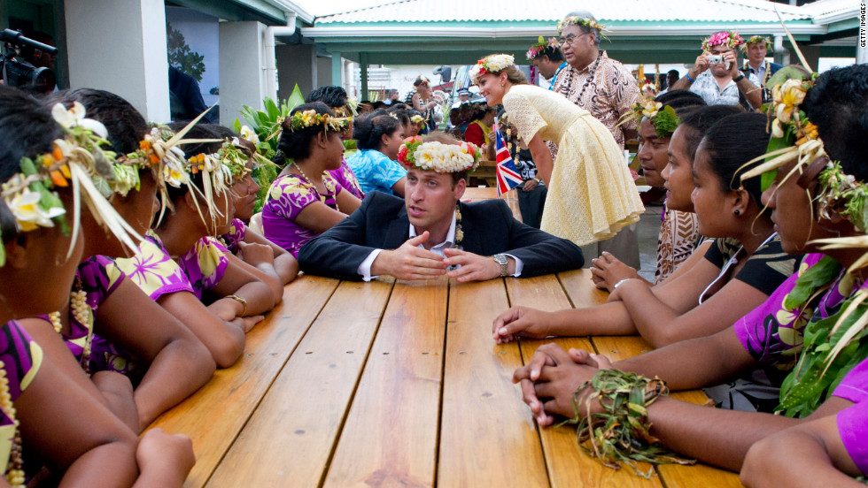 The duke and duchess visit the University of the South Pacific in Tuvalu on Tuesday.