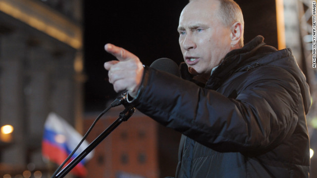 Russia&#39;s President Vladimir Putin addresses supporters in Manezhnaya Square on election night, March 4, 2012. 
