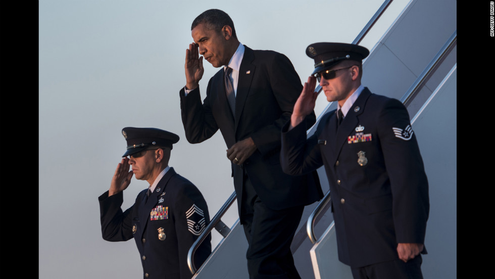 Obama arrives at Andrews Air Force Base in Maryland on Thursday, September 13. Obama returned to Washington after a two-day campaign trip with events in Nevada and Colorado.